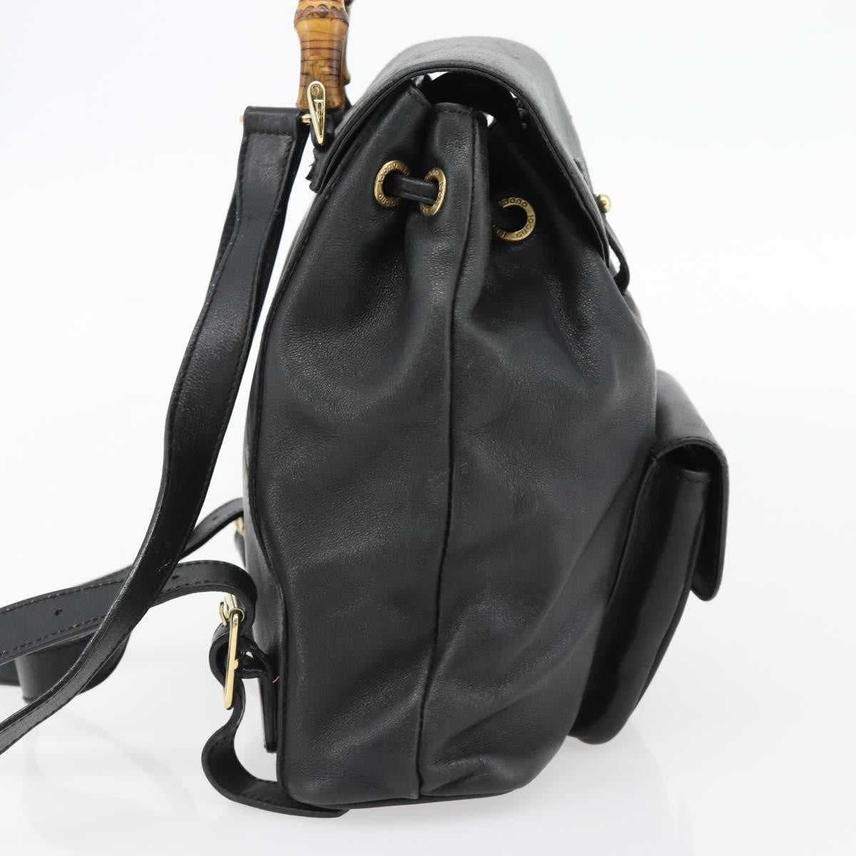 Gucci Vintage Bamboo Backpack Leather Black Leather Backpack Bag ( )