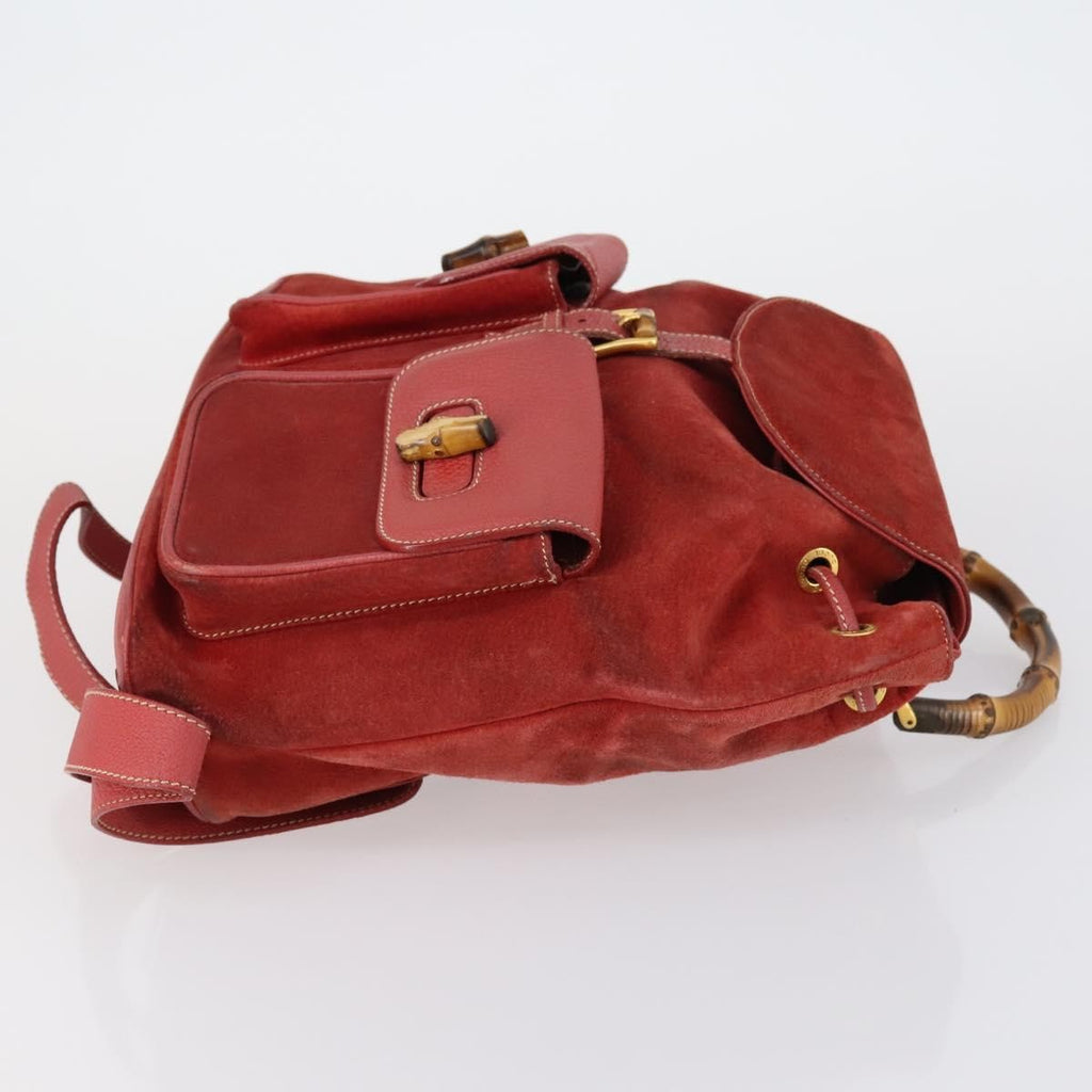 Gucci Vintage Bamboo Backpack Suede Red Suede Backpack Bag (Authentic  )