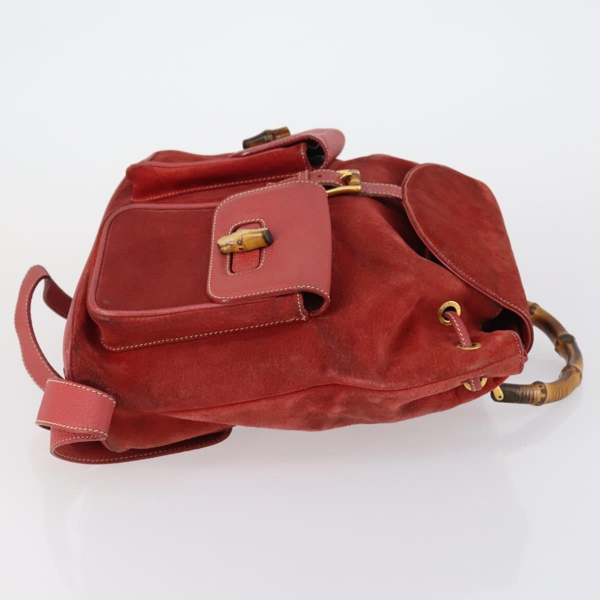 Gucci Vintage Bamboo Backpack Suede Red Suede Backpack Bag (Authentic  )