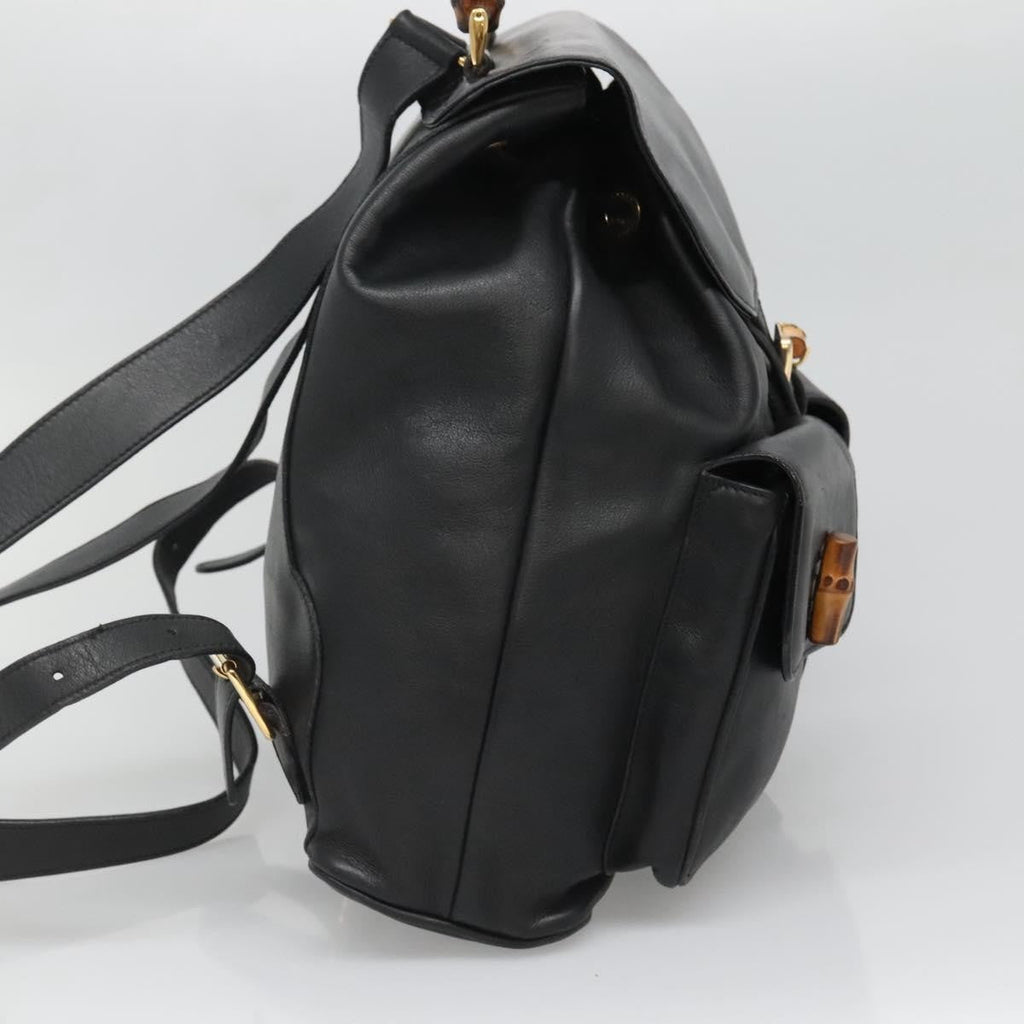 Gucci Vintage Bamboo Backpack Leather Black Leather Backpack Bag (Authentic  )