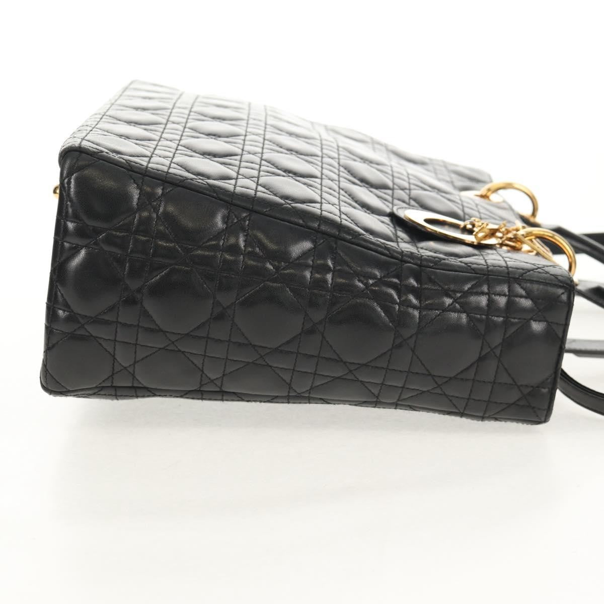 Christian Dior Lady Dior Bag Leather Black Leather Handbag ( )