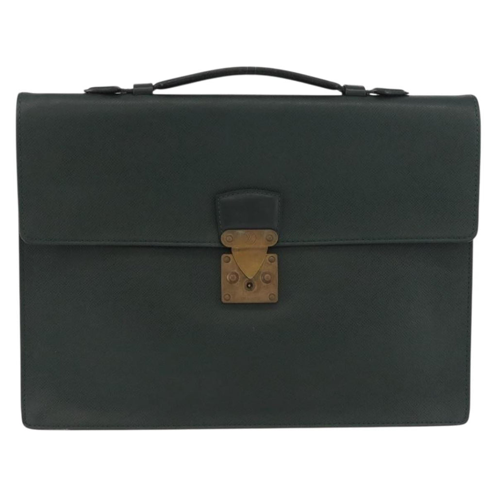 Louis Vuitton Serviette Kourad Briefcase Taiga Leather Green Leather Handbag (Authentic  )