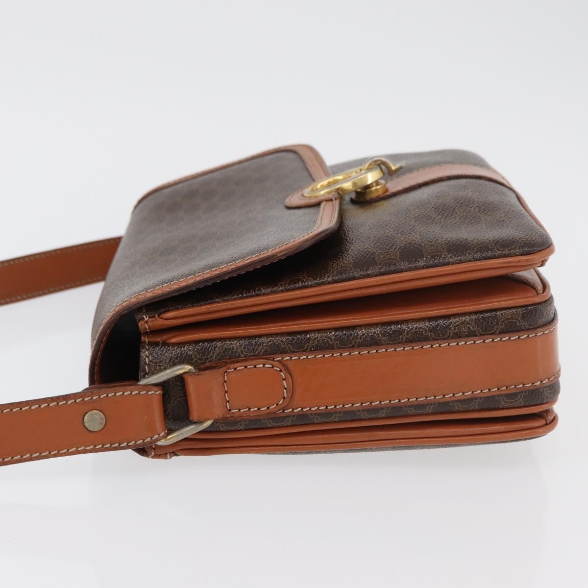 Celine Vintage Macadam Shoulder Bag Canvas And Leather Brown Canvas Handbag (Authentic  )