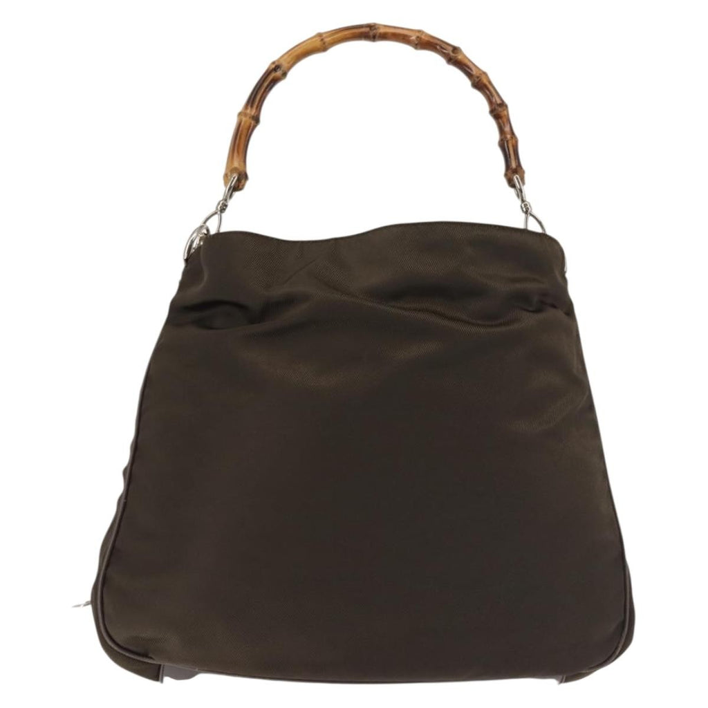 Gucci Vintage Bamboo Handle Bag Nylon Khaki Nylon Handbag ( )