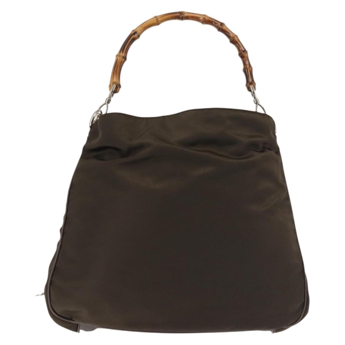 Gucci Vintage Bamboo Handle Bag Nylon Khaki Nylon Handbag ( )