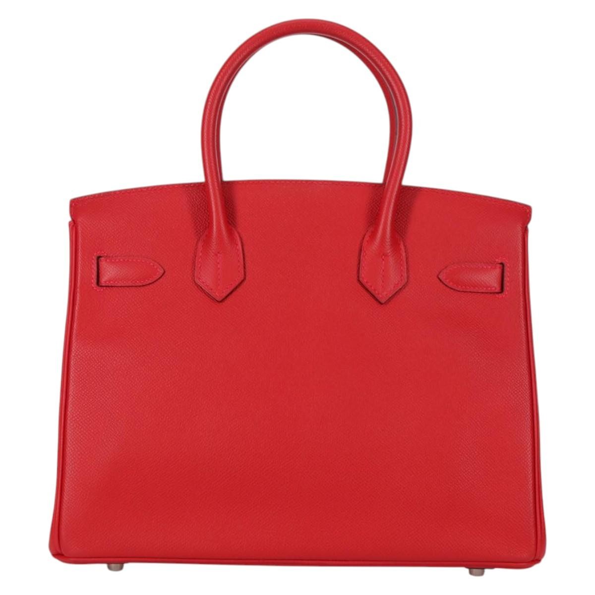 Hermes Birkin Handbag Red Epsom With Palladium Hardware Red Leather Handbag (Authentic  )