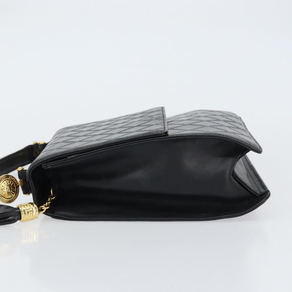 Versace Vintage Handbag Leather Black Leather Handbag (Authentic  )