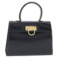 Salvatore Ferragamo Gancini Convertible Top Handle Bag Leather Black Leather Handbag (Authentic  )