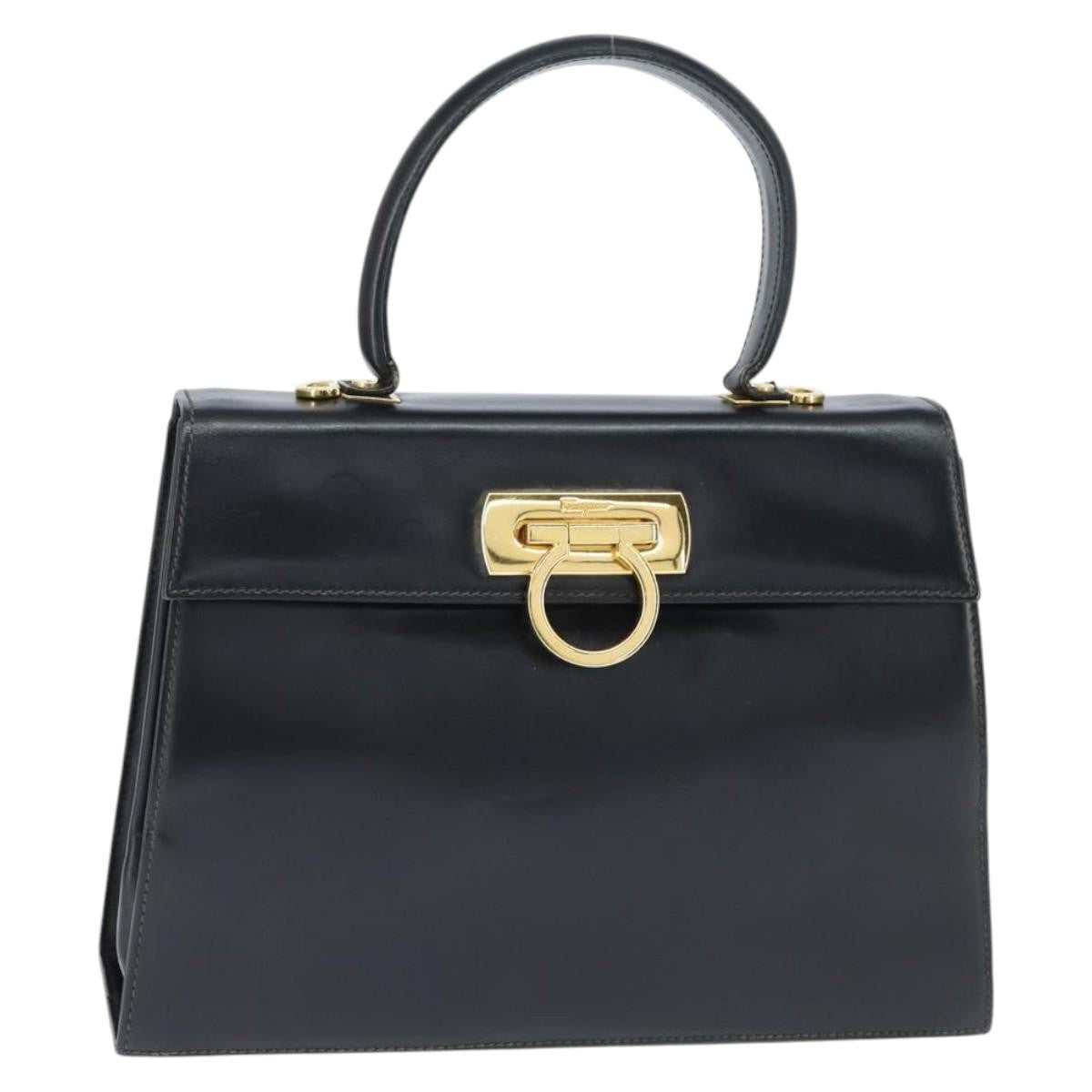 Salvatore Ferragamo Gancini Convertible Top Handle Bag Leather Black Leather Handbag (Authentic  )