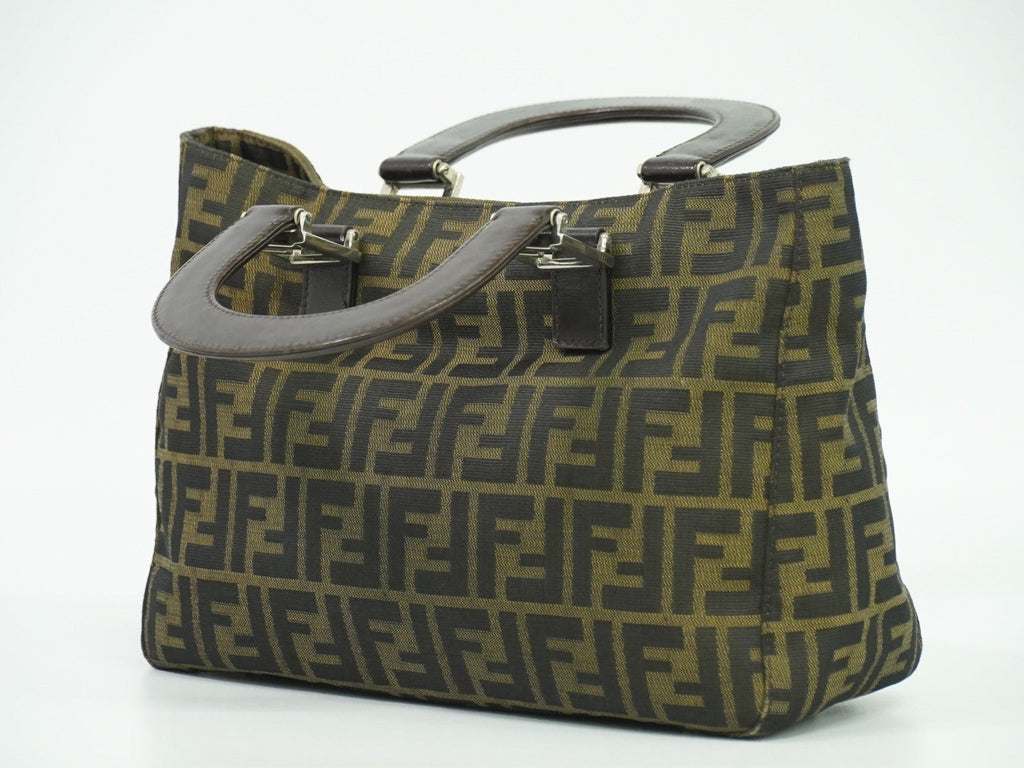 Fendi Zucca Tote Bag Ff Motif Brown Canvas Handbag (Authentic  )