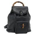 Gucci Vintage Bamboo Backpack Leather Black Leather Backpack Bag ( )