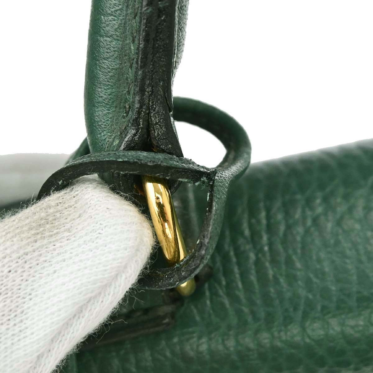 Hermes Kelly 2 Way Taurillon Clemence Green Leather Handbag ( )