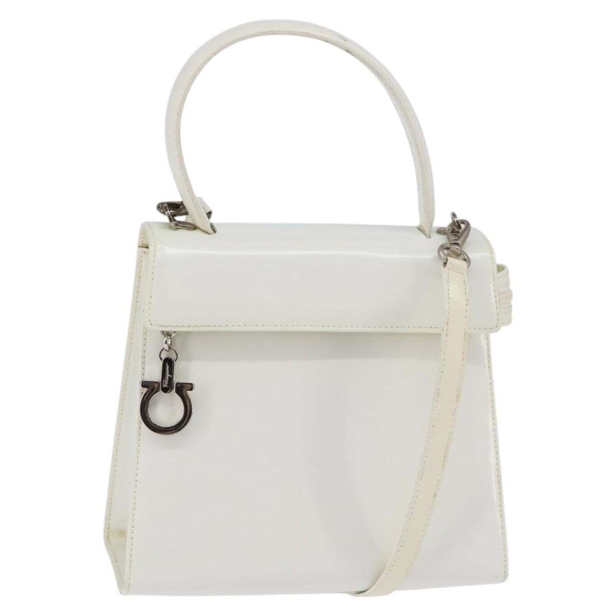Salvatore Ferragamo Gancini Handbag Patent Leather White Patent_Leather Handbag (Authentic  )
