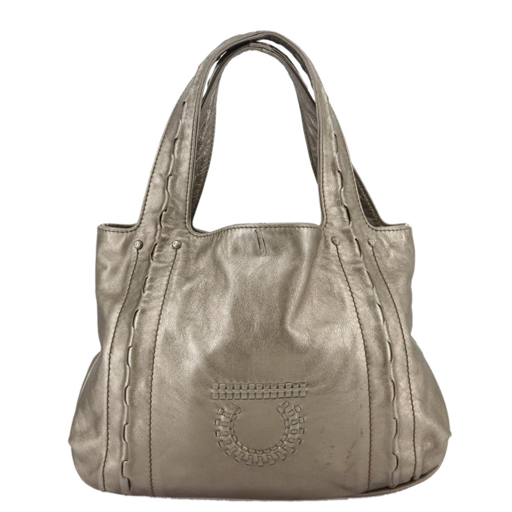 Salvatore Ferragamo Gancini Handbag Leather Gold Leather Handbag (Authentic  )