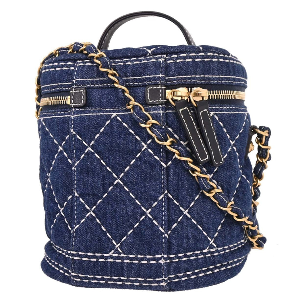 Chanel Vanity Case Quilted Denim Blue Denim_Jeans Handbag (Authentic  )