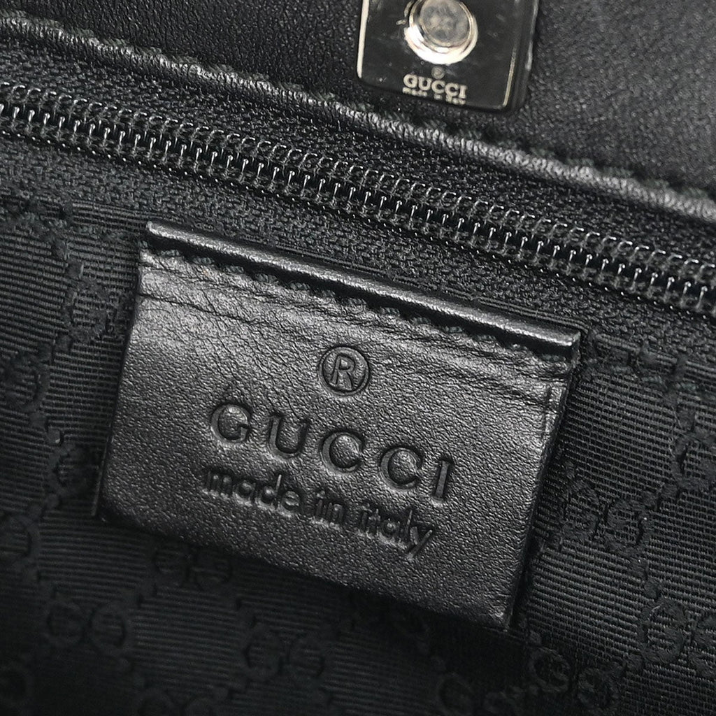 Gucci Web Handbag Leather Wih Canvas Black Leather Handbag (Authentic  )