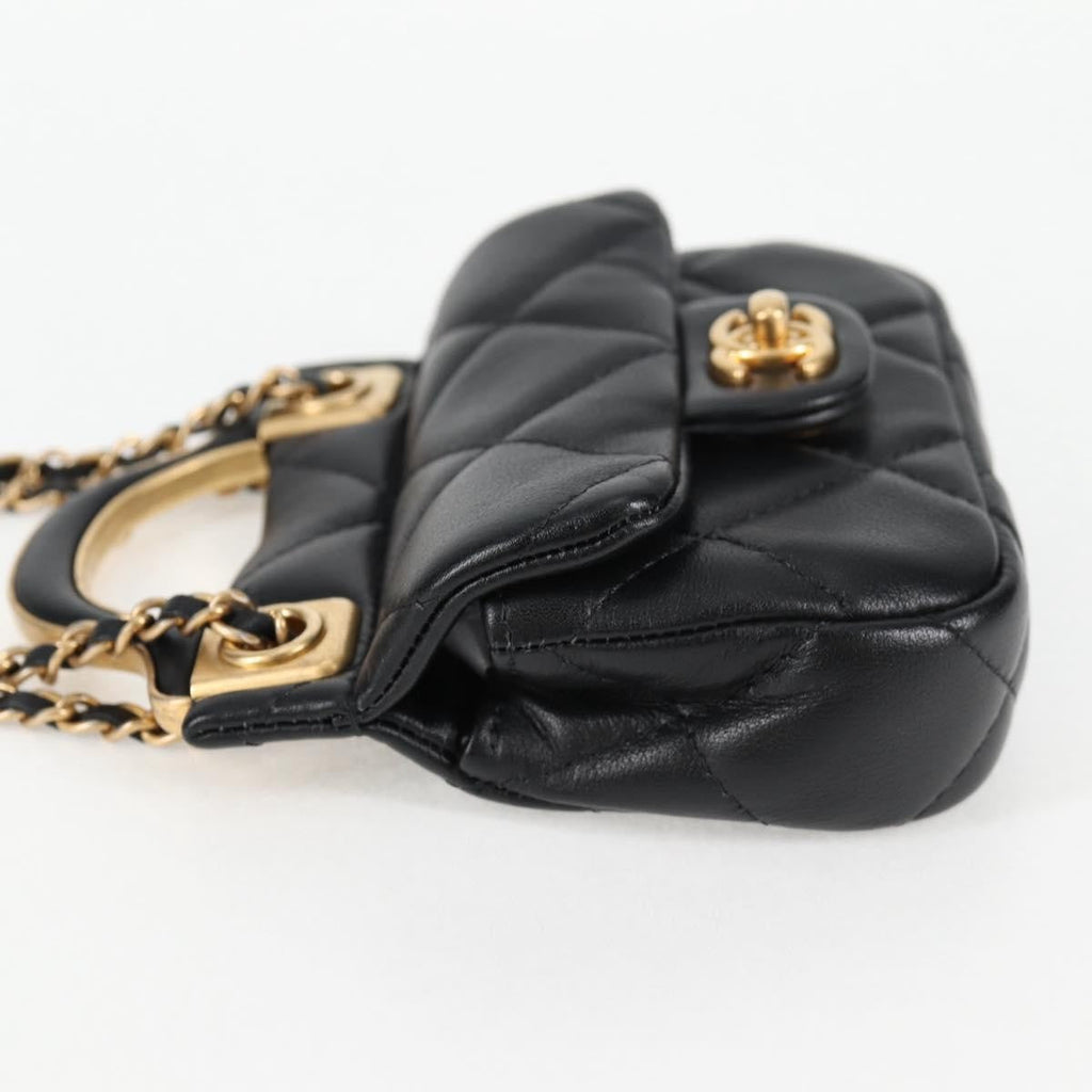Chanel Lady Handle Flap Card Holder On Chain Quilted Calfskin Black Leather Bag (Authentic  )