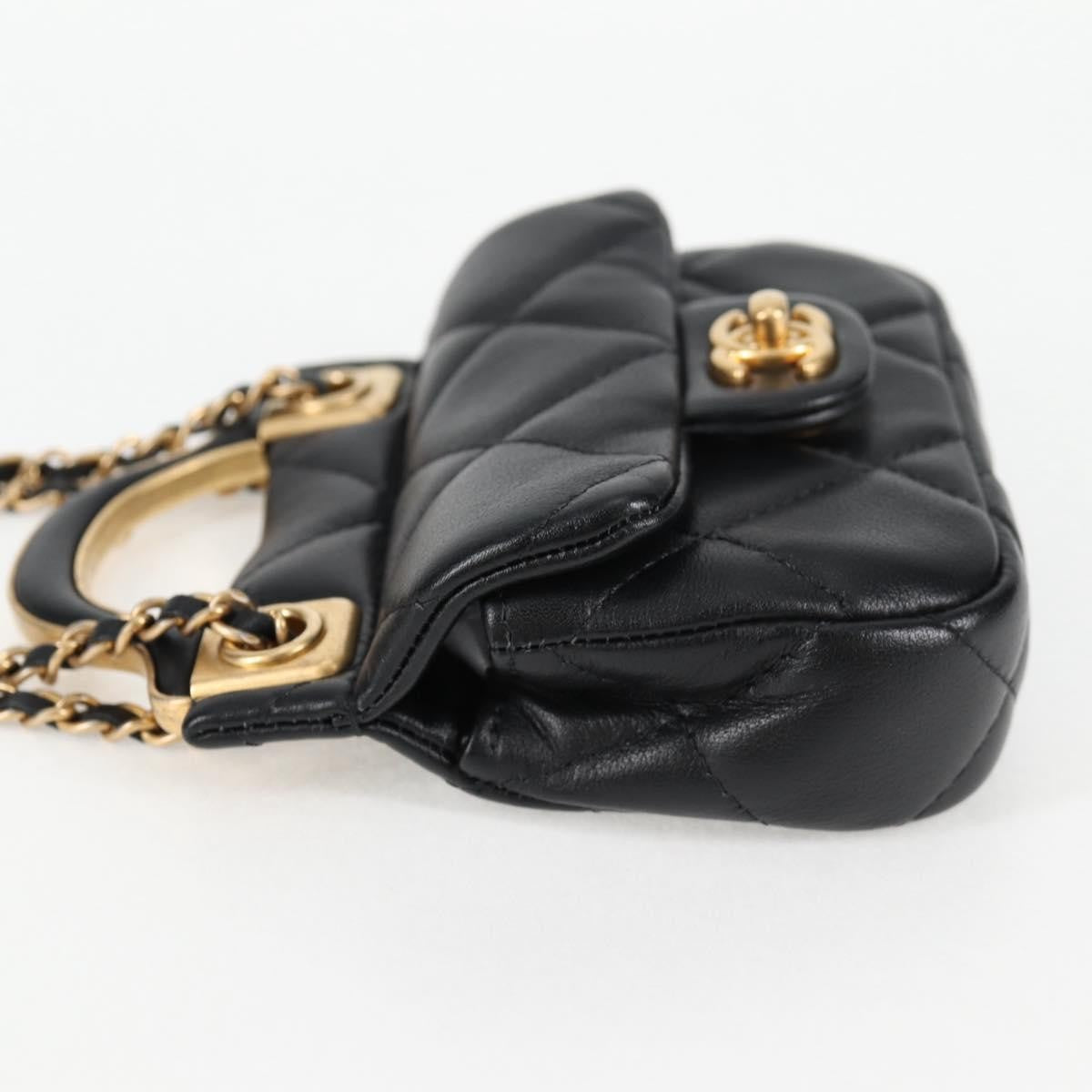Chanel Lady Handle Flap Card Holder On Chain Quilted Calfskin Black Leather Bag (Authentic  )