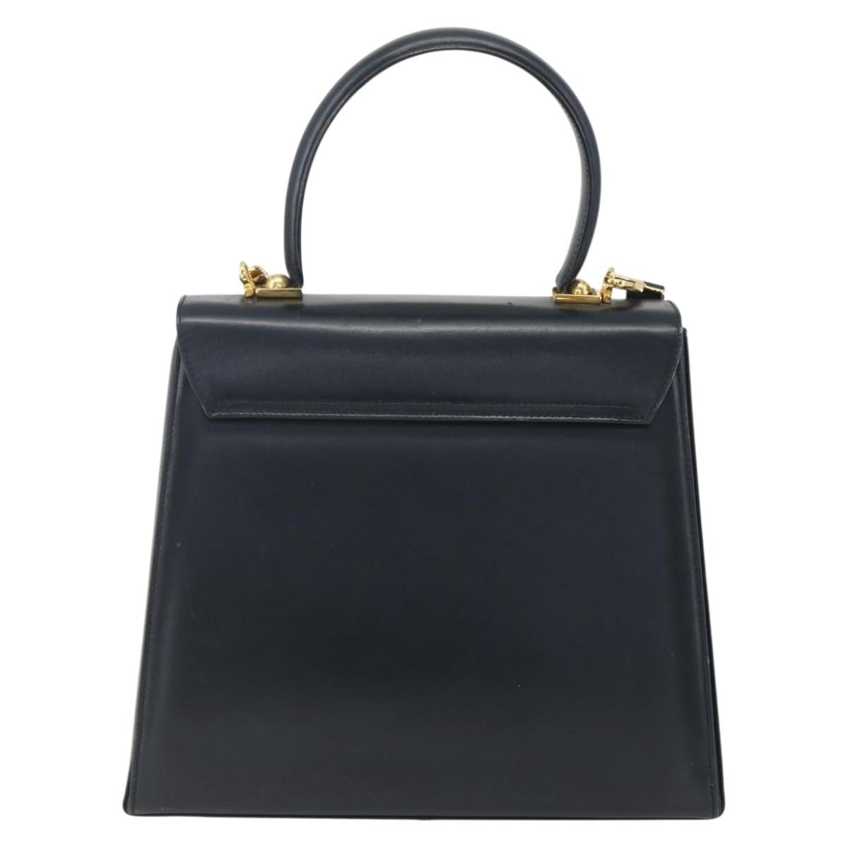 Salvatore Ferragamo Gancini Convertible Top Handle Bag Leather Navy Leather Handbag (Authentic  )