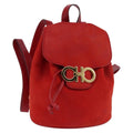 Salvatore Ferragamo Gancini Flap Drawstring Backpack Leather Red Leather Backpack Bag (Authentic  )
