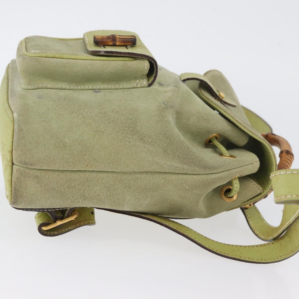 Gucci Gucci Bamboo Backpack Daim Green Suede Backpack Bag (Authentic  )