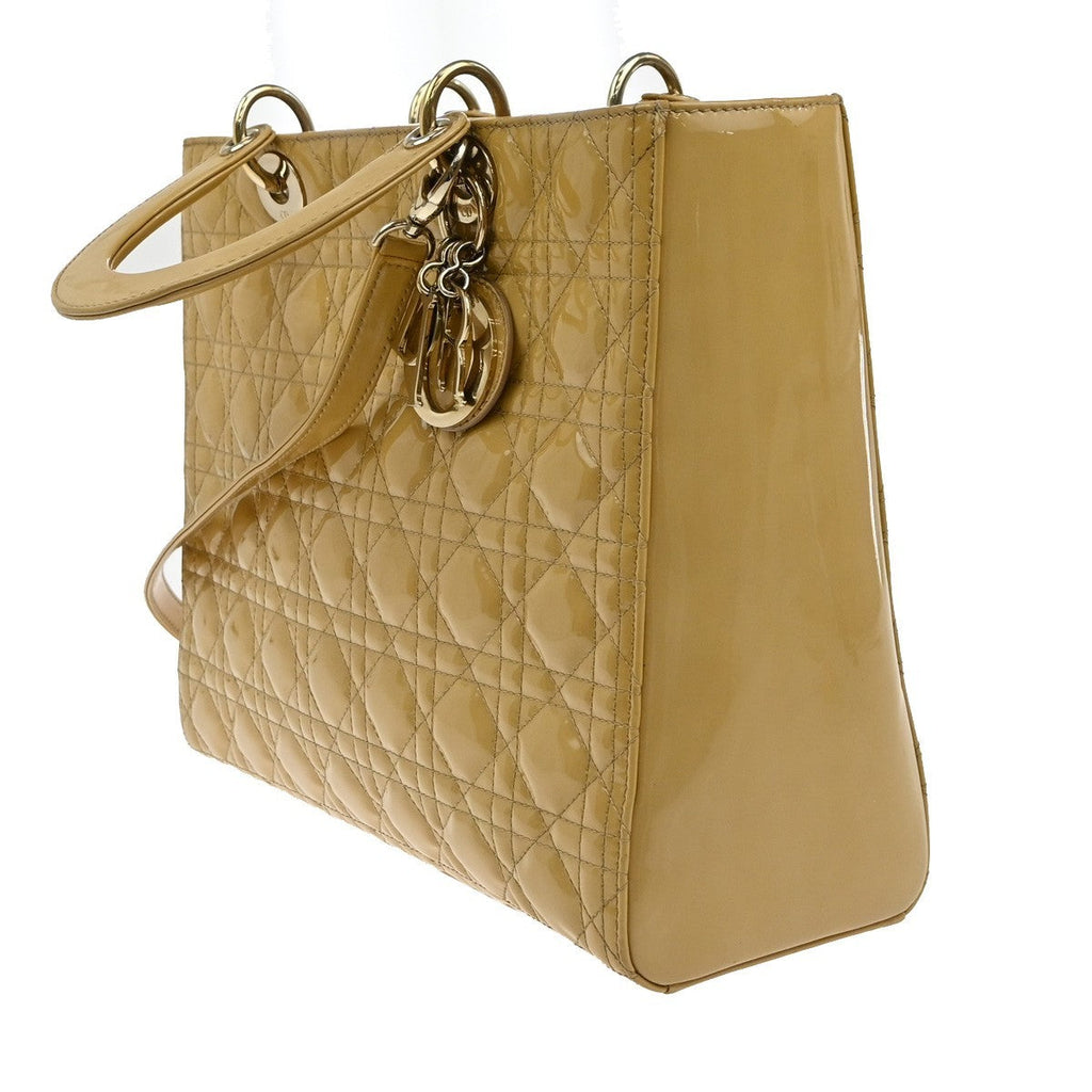 Christian Dior Lady Dior Bag Cannage Quilt Patent Yellow Patent_Leather Handbag (   )