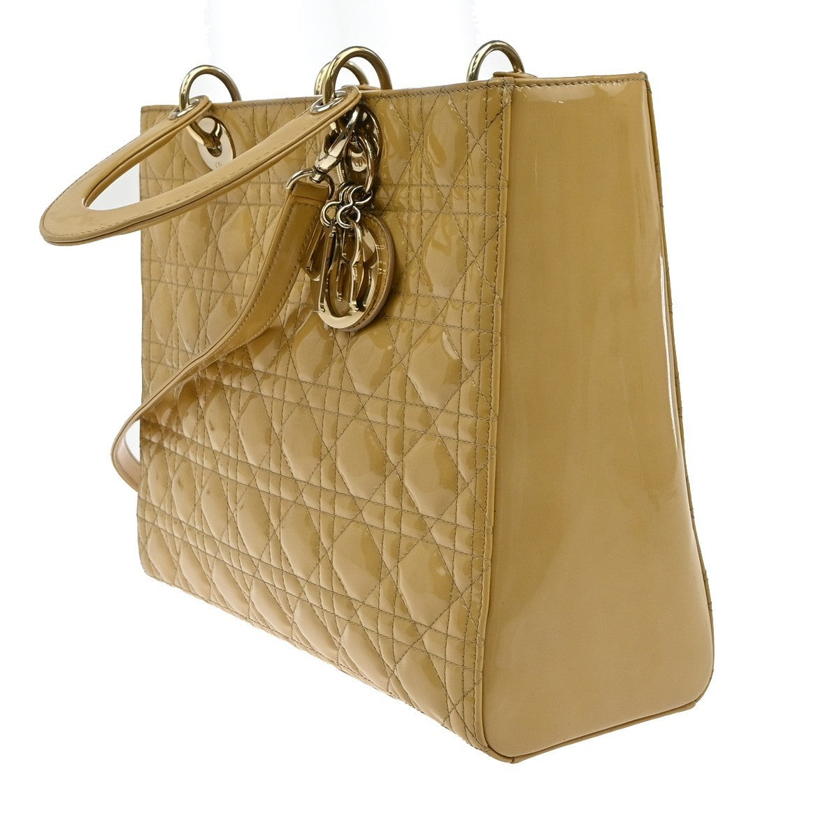 Christian Dior Lady Dior Bag Cannage Quilt Patent Yellow Patent_Leather Handbag (   )