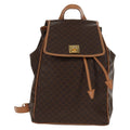 Celine Vintage Drawstring Flap Backpack Macadam Coated Canvas Brown Canvas Backpack Bag (Authentic  )