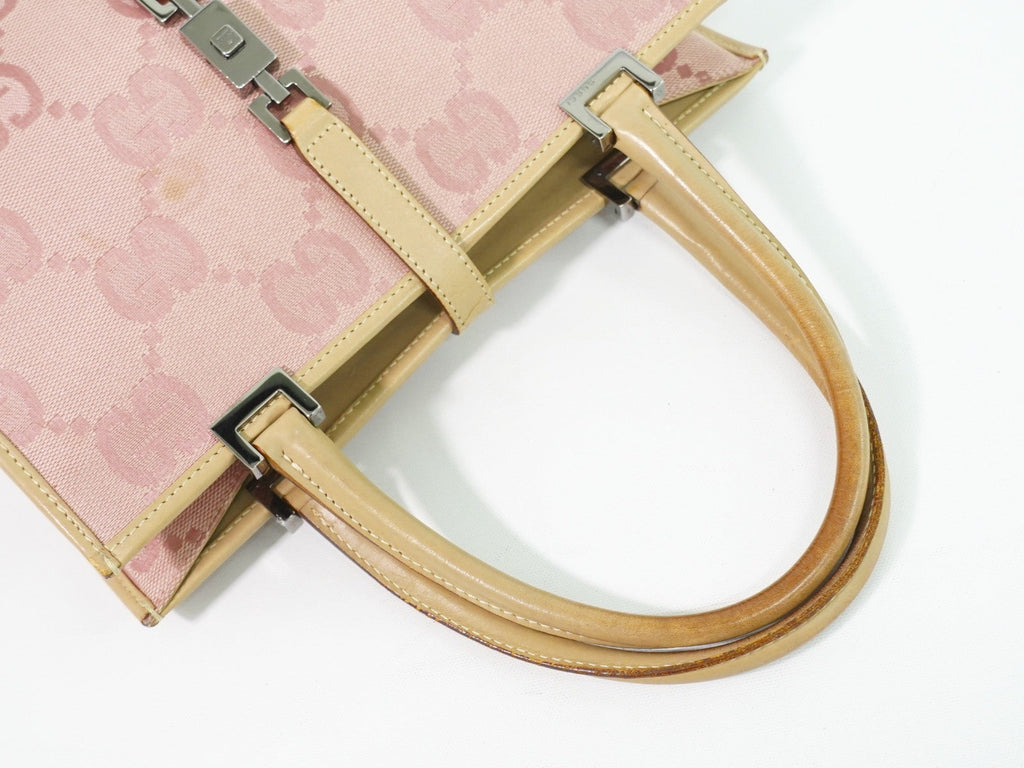 Gucci Jackie 1961 Tote Gg Denim And Leather Pink Canvas Handbag ( )