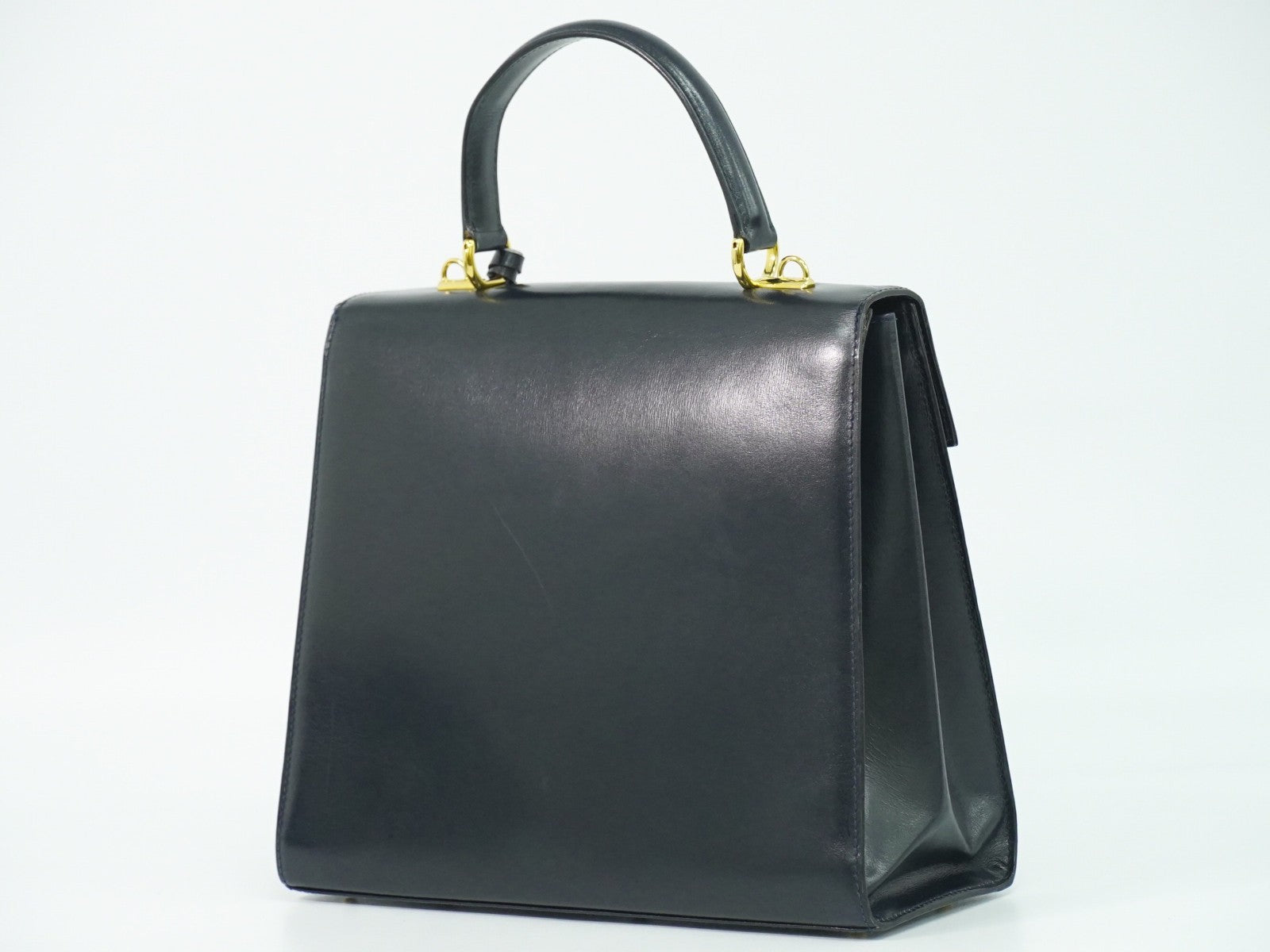 Gucci Vintage Lady Lock Top Handle Bag Leather Navy Leather Handbag (Authentic  )