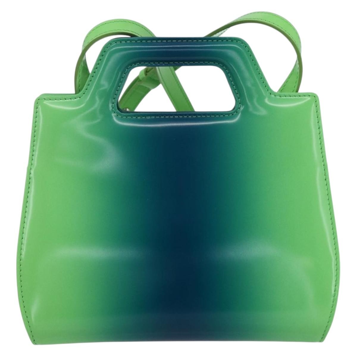 Salvatore Ferragamo Wanda Top Handle Shoulder Bag Gradient Leather Green Patent_Leather Handbag (Authentic  )