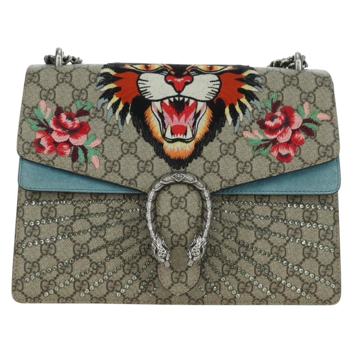 Gucci Zip Top Messenger Bag Gg Coated Canvas Beige Leather Handbag ( )