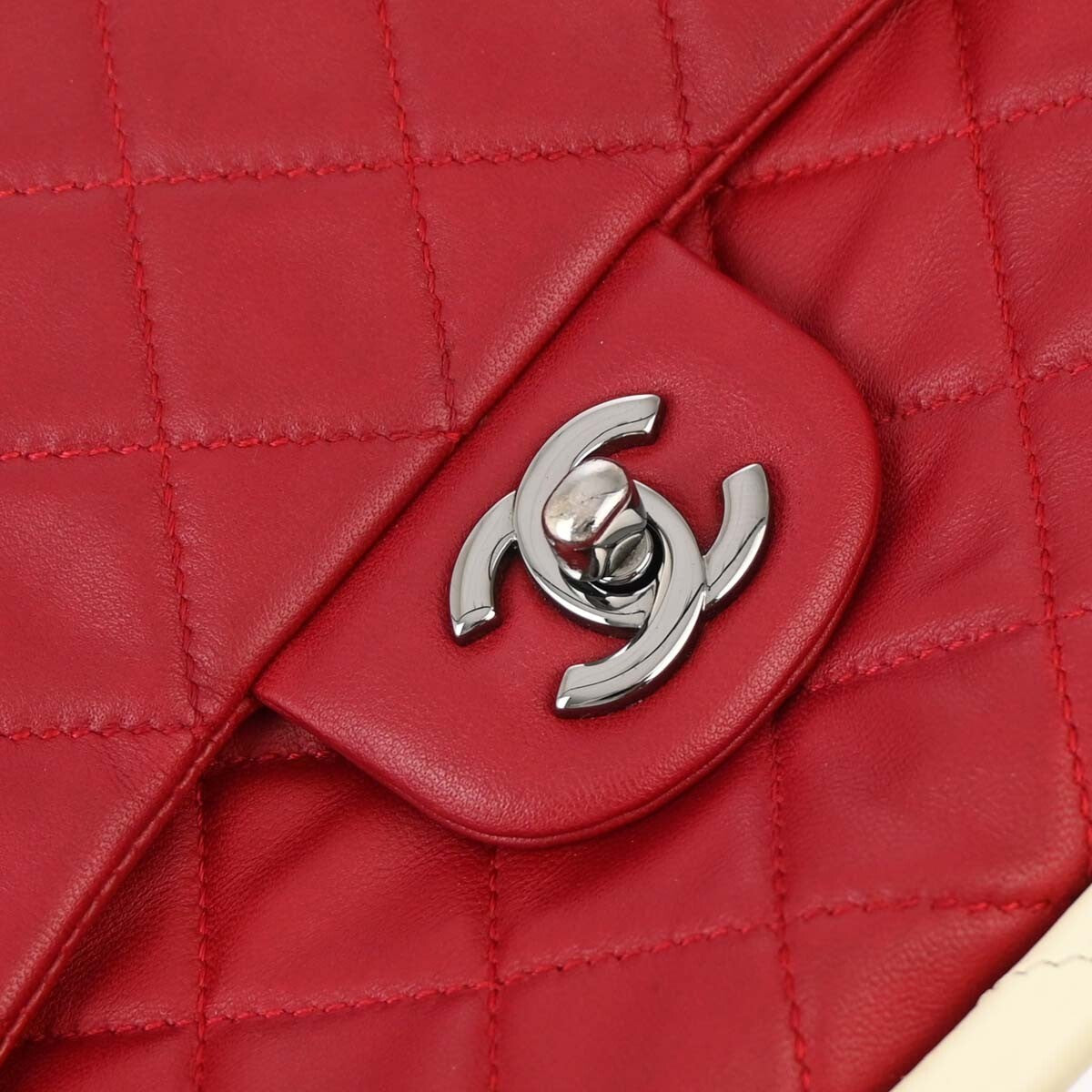 Chanel Hula Hoop Bag Quilted Lambskin Red Lamb Handbag (Authentic  )