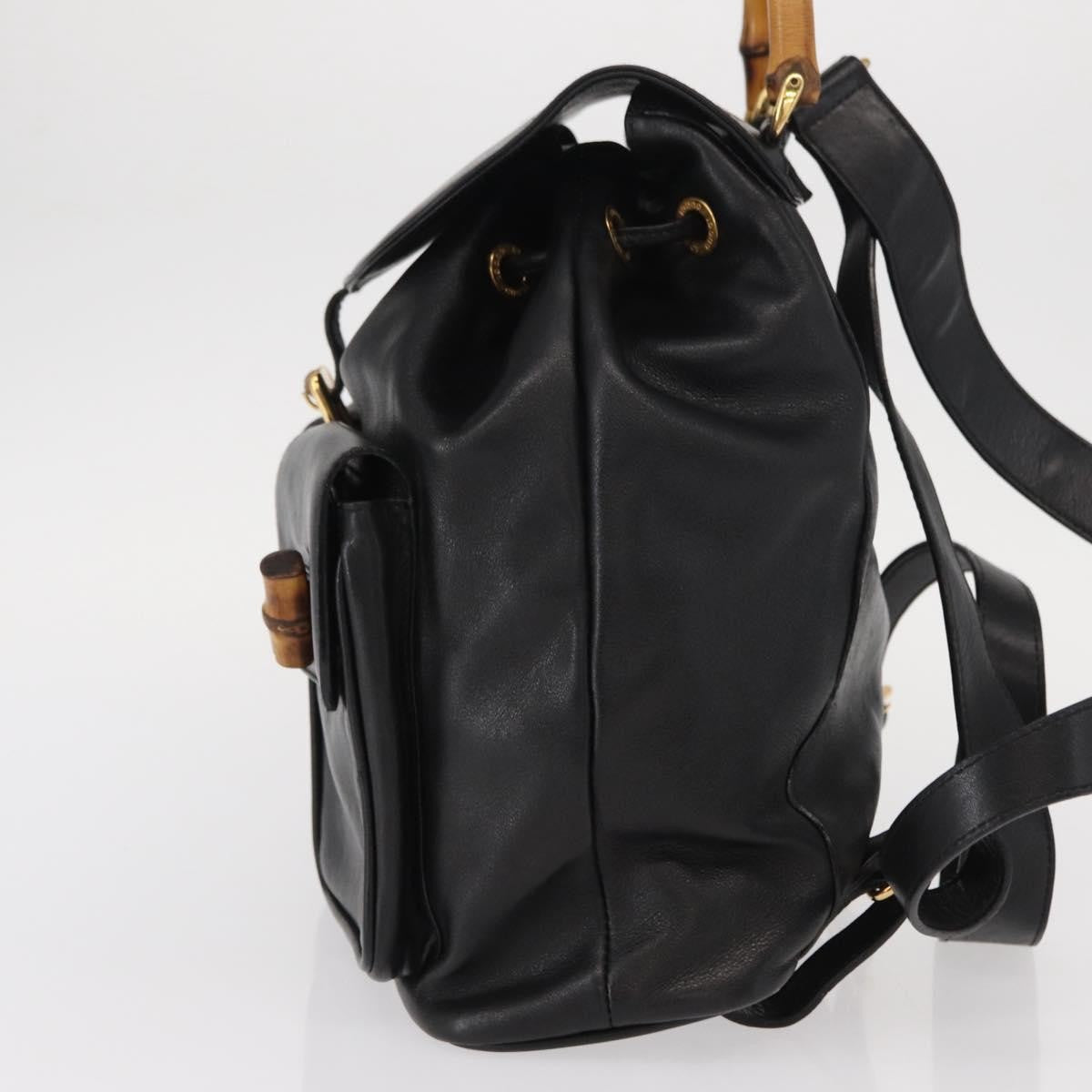 Gucci Vintage Bamboo Backpack Leather Black Leather Backpack Bag (Authentic  )