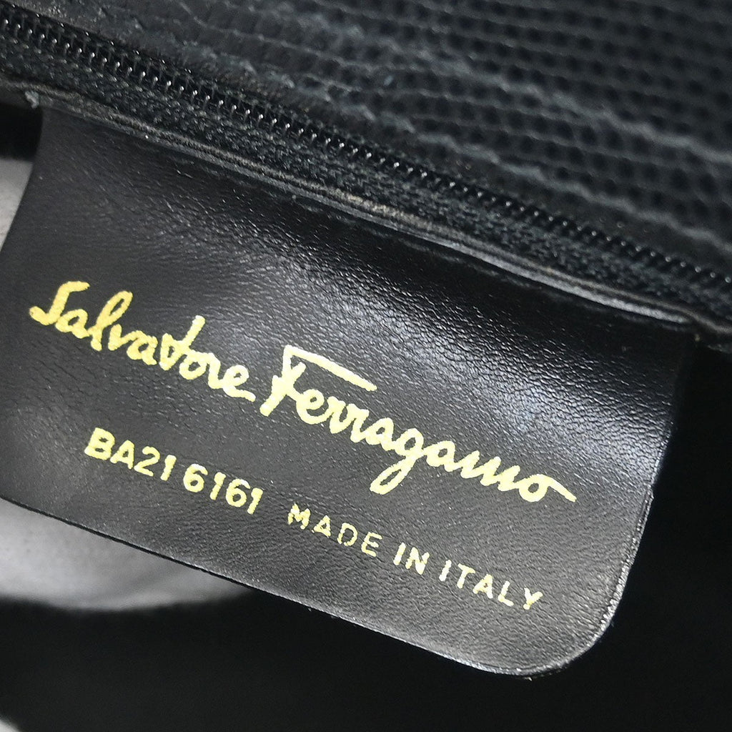 Salvatore Ferragamo Vara Bow Top Handle Bucket Bag Leather Black Leather Handbag (Authentic  )