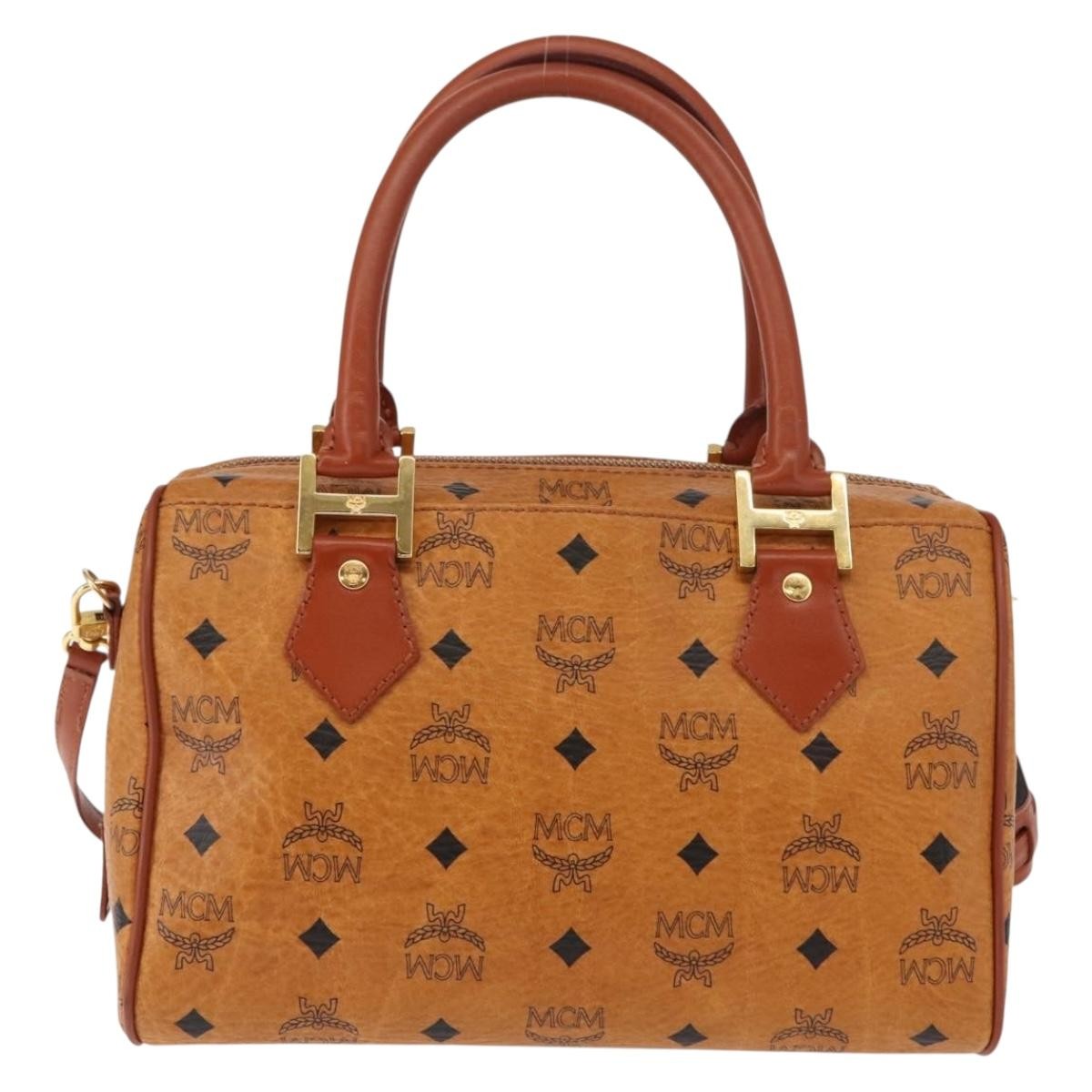 MCM Visetos Logogramme Handbag Canvas And Leather Brown Canvas Handbag (Authentic  )