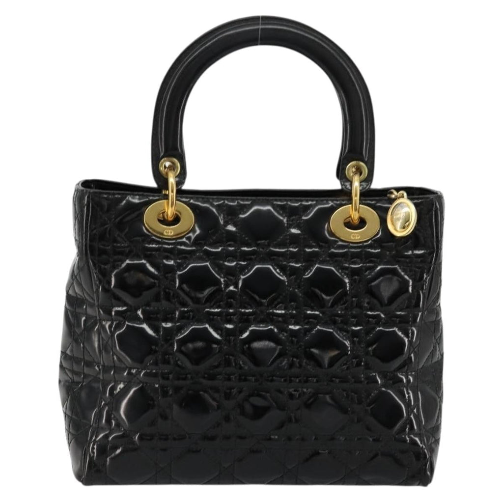 Christian Dior Vintage Lady Dior Bag Cannage Quilt Patent Black Patent_Leather Handbag ( )