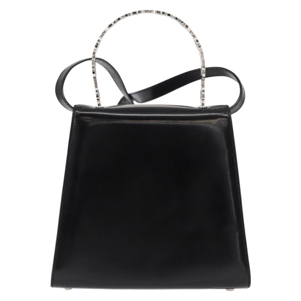 Salvatore Ferragamo Gancini Handbag Leather Black Leather Handbag (Authentic  )