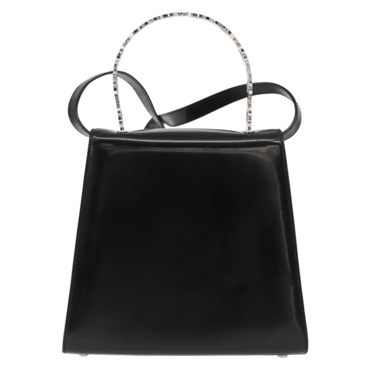 Salvatore Ferragamo Gancini Handbag Leather Black Leather Handbag (Authentic  )