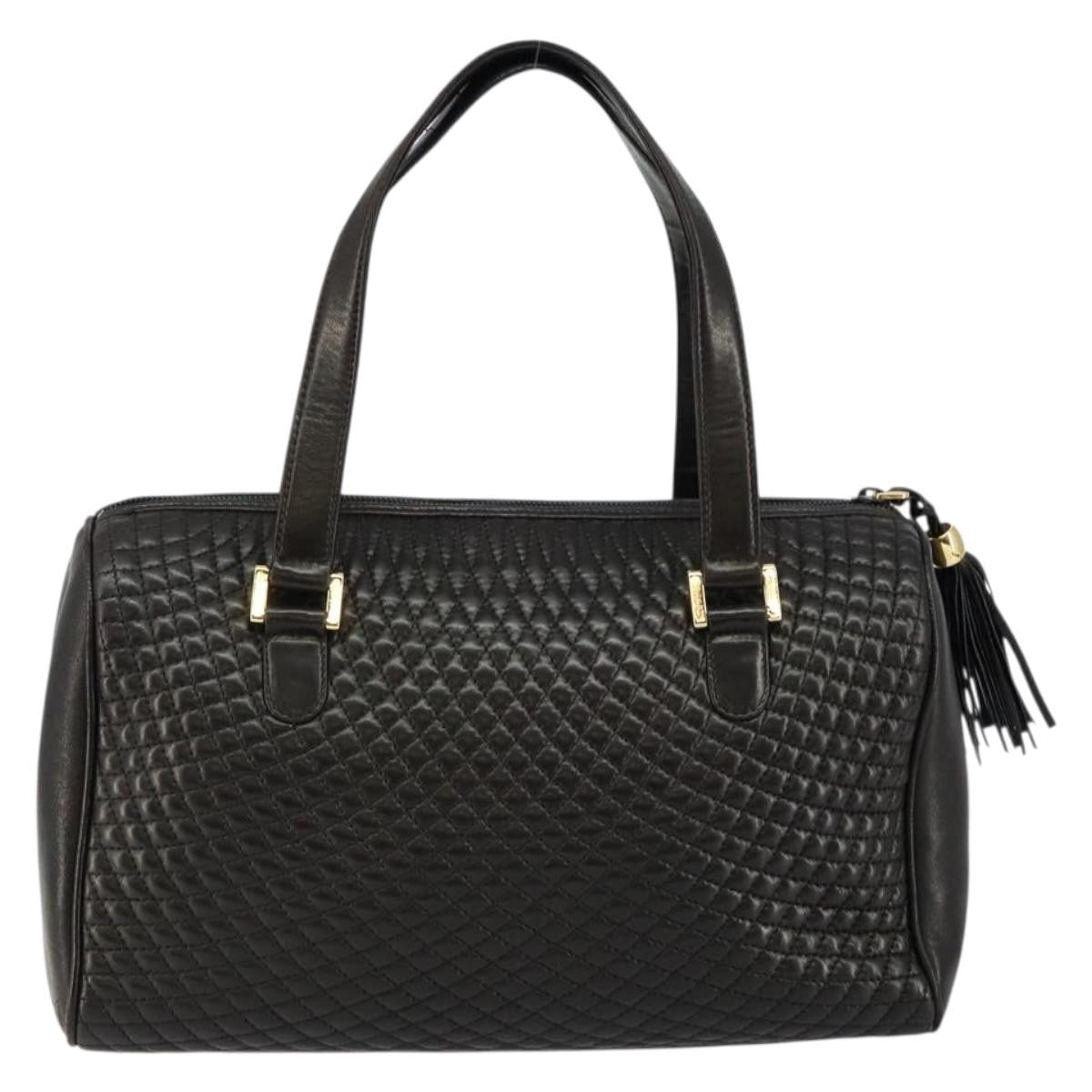 Bally Vintage Handbag Quilted Leather Black Leather Handbag (Authentic  )