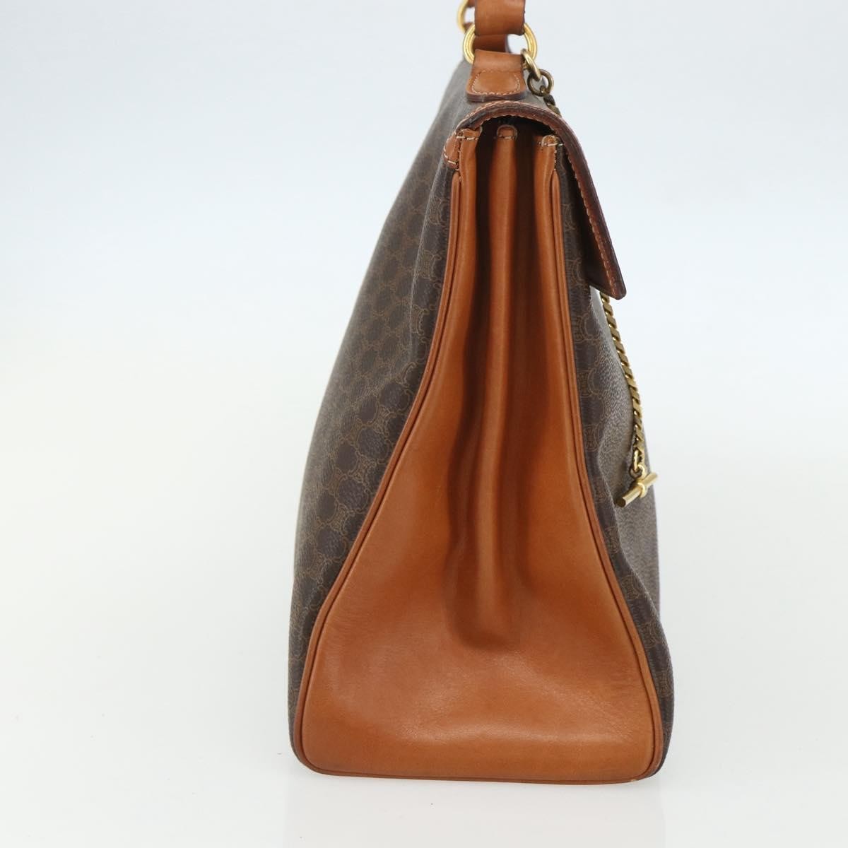 Celine Vintage Macadam Handbag Canvas And Leather Brown Canvas Handbag (Authentic  )