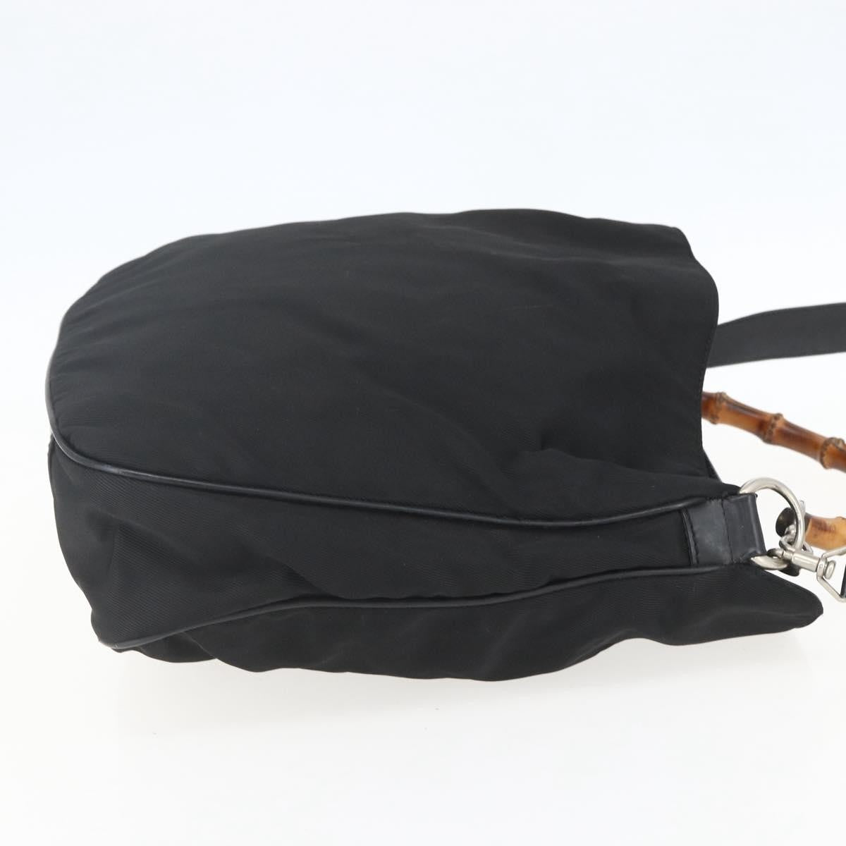 Gucci Vintage Bamboo Handle Open Hobo Nylon Black Nylon Handbag ( )