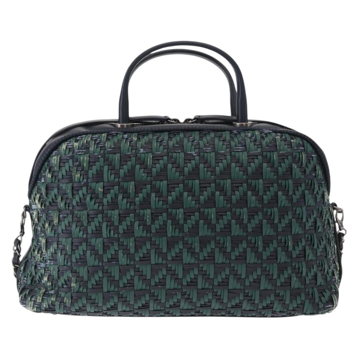 Chanel Convertible Chain Bowler Bag Woven Calfskin Green Leather Handbag (Authentic  )