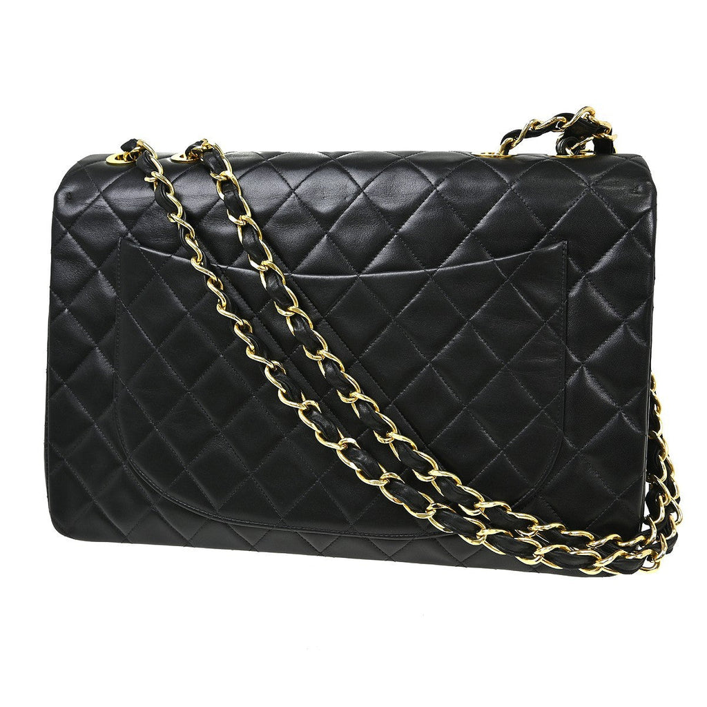 Chanel Flap Shoulder Bag Leather Black Leather Handbag ( )