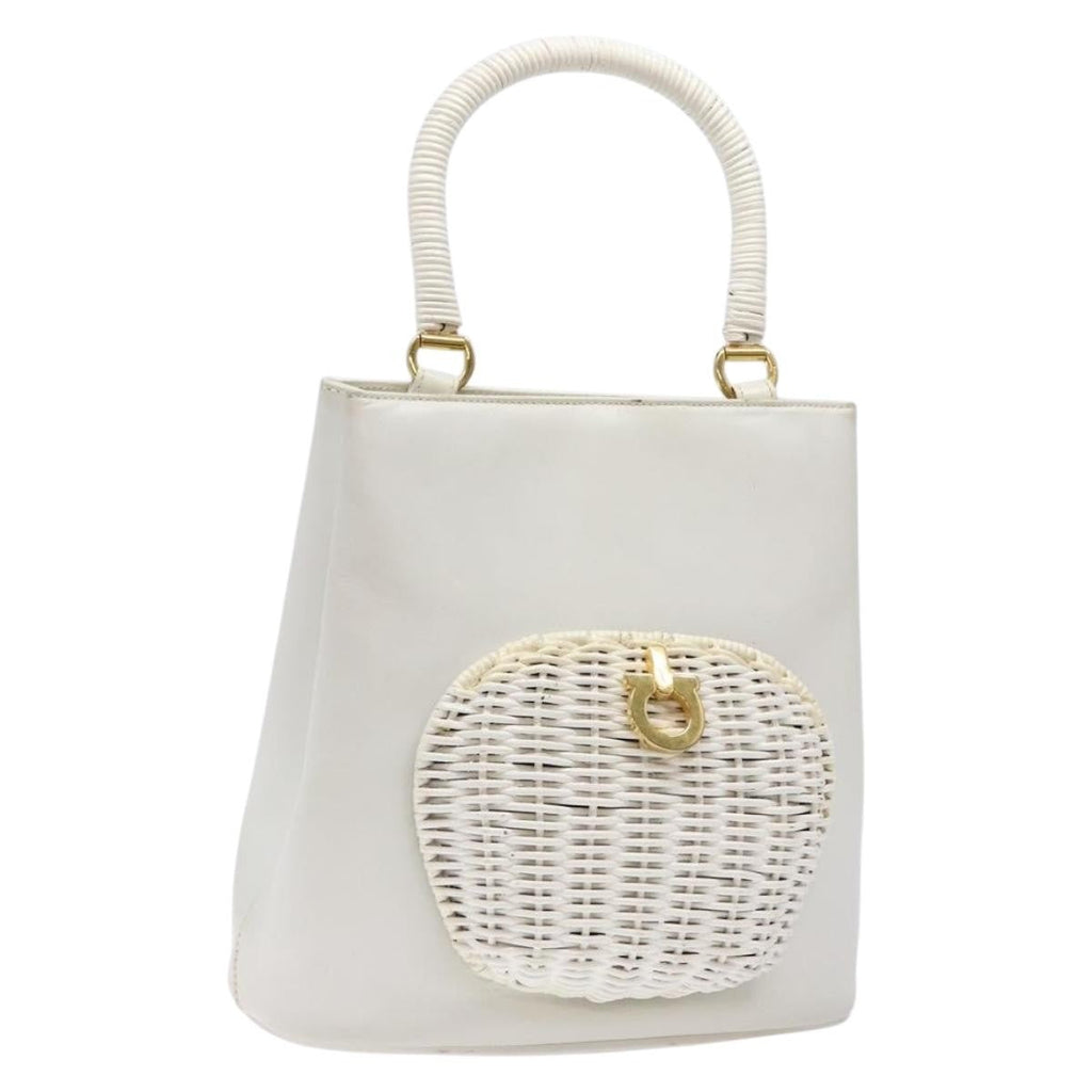 Salvatore Ferragamo Vintage Gancini Convertible Top Handle Bag Leather White Leather Handbag (Authentic  )