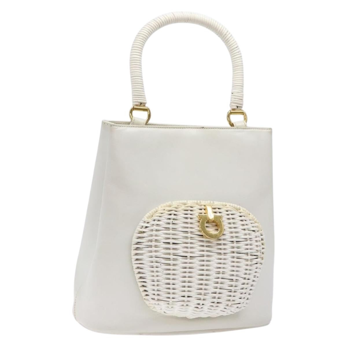 Salvatore Ferragamo Vintage Gancini Convertible Top Handle Bag Leather White Leather Handbag (Authentic  )