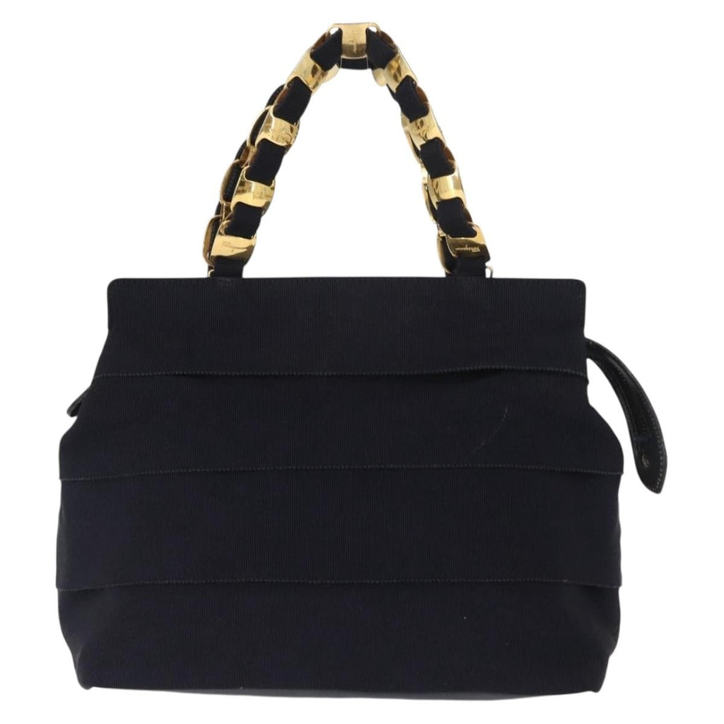 Salvatore Ferragamo Vala Handbag Canvas Navy Canvas Handbag (Authentic  )