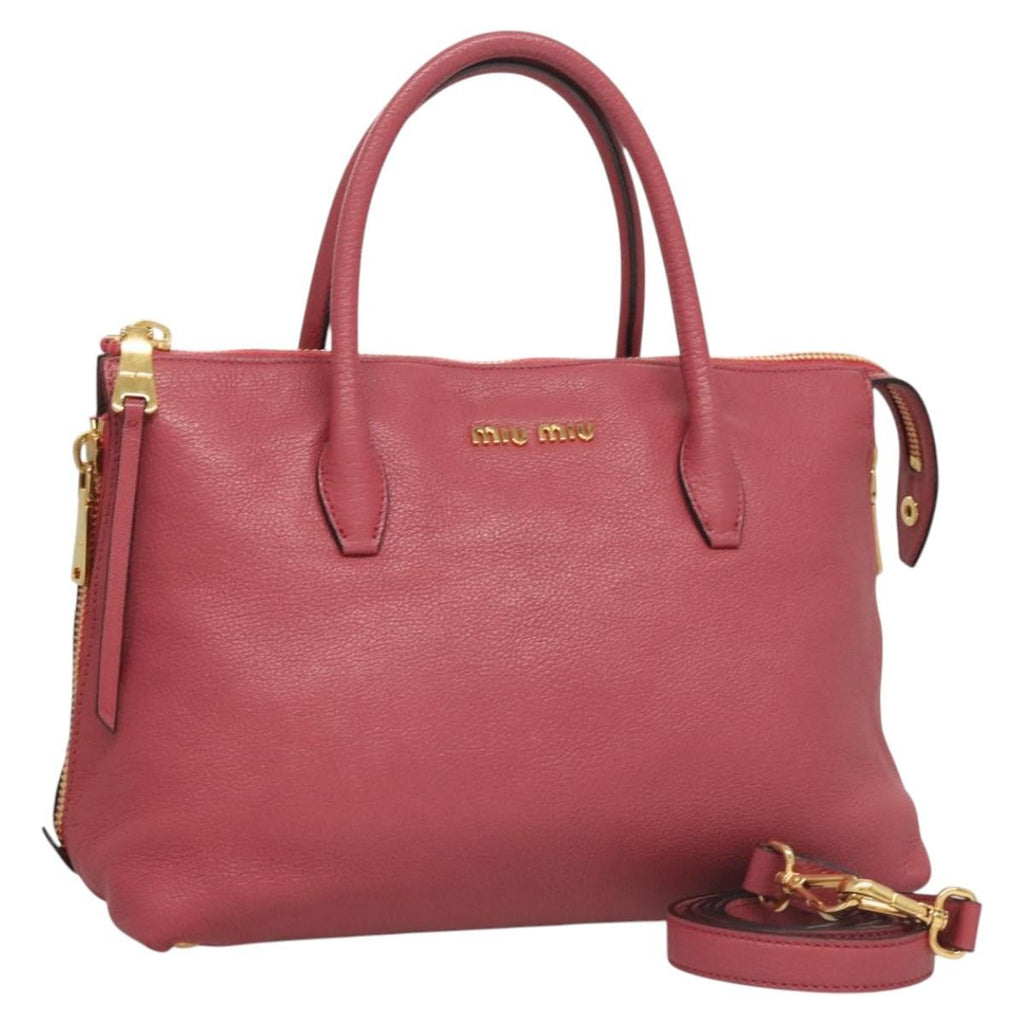 Miu Miu Convertible Madras Side Zip Satchel Grainy Leather Pink Leather Bag (Authentic  )