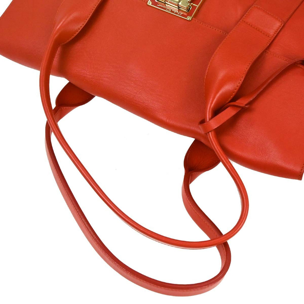 Salvatore Ferragamo Sookie Satchel Leather Red Leather Handbag (Authentic  )