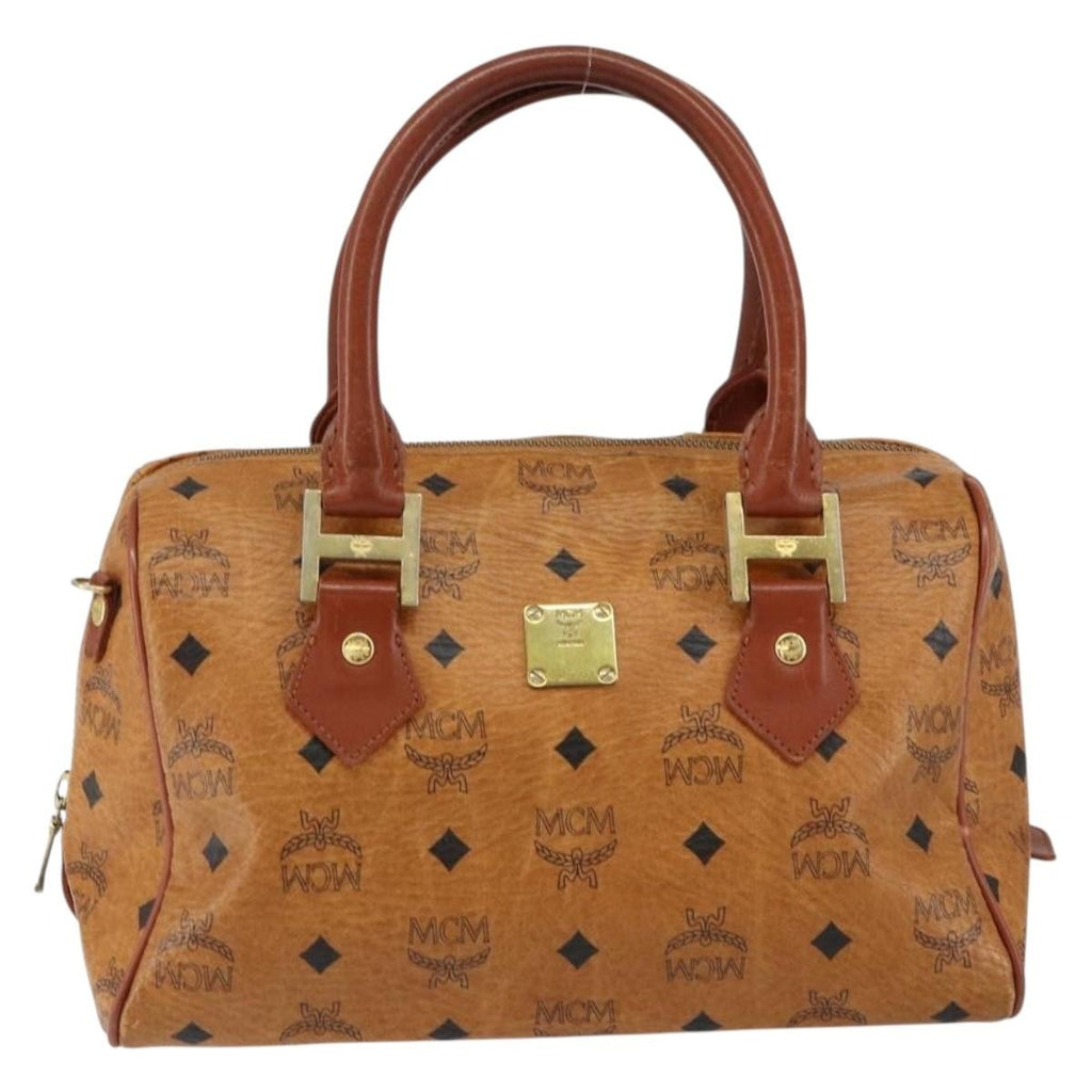 MCM Visetos Logogramme Handbag Canvas And Leather Brown Canvas Handbag (Authentic  )